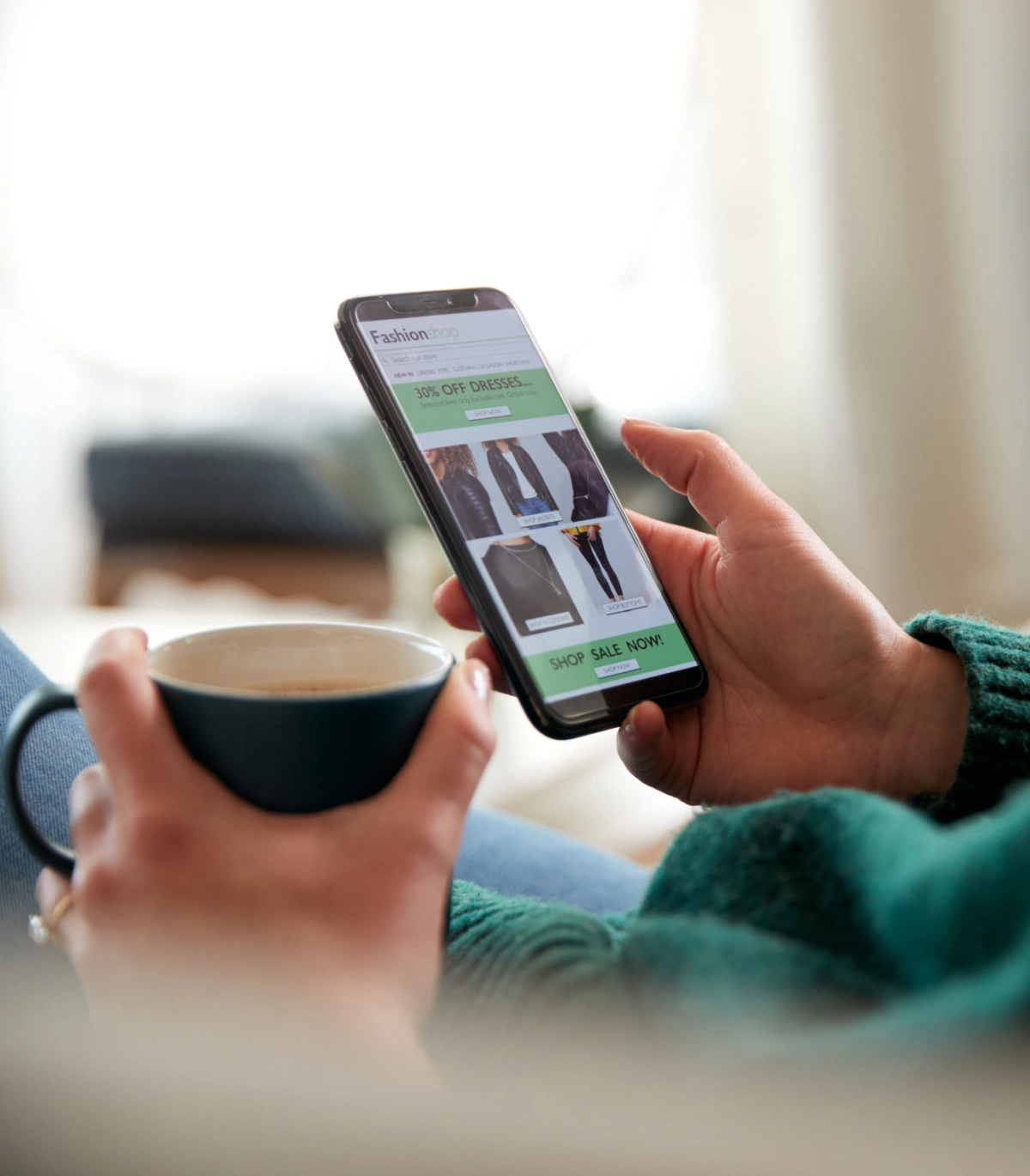 Woman shopping online on her phone